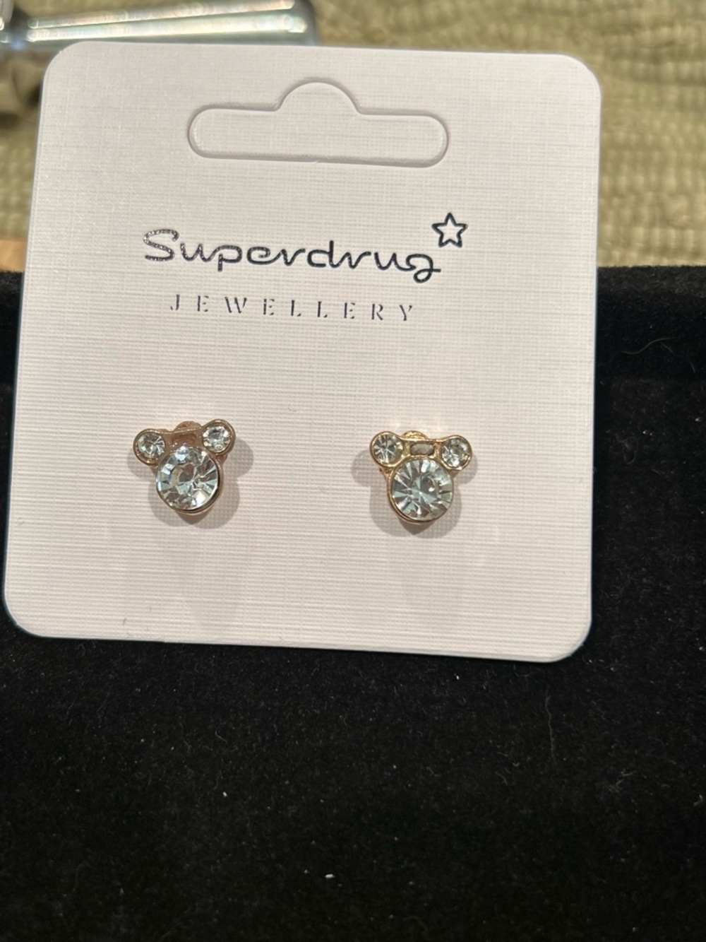 Gold-Tone Crystal Bear Stud Earrings - Clear